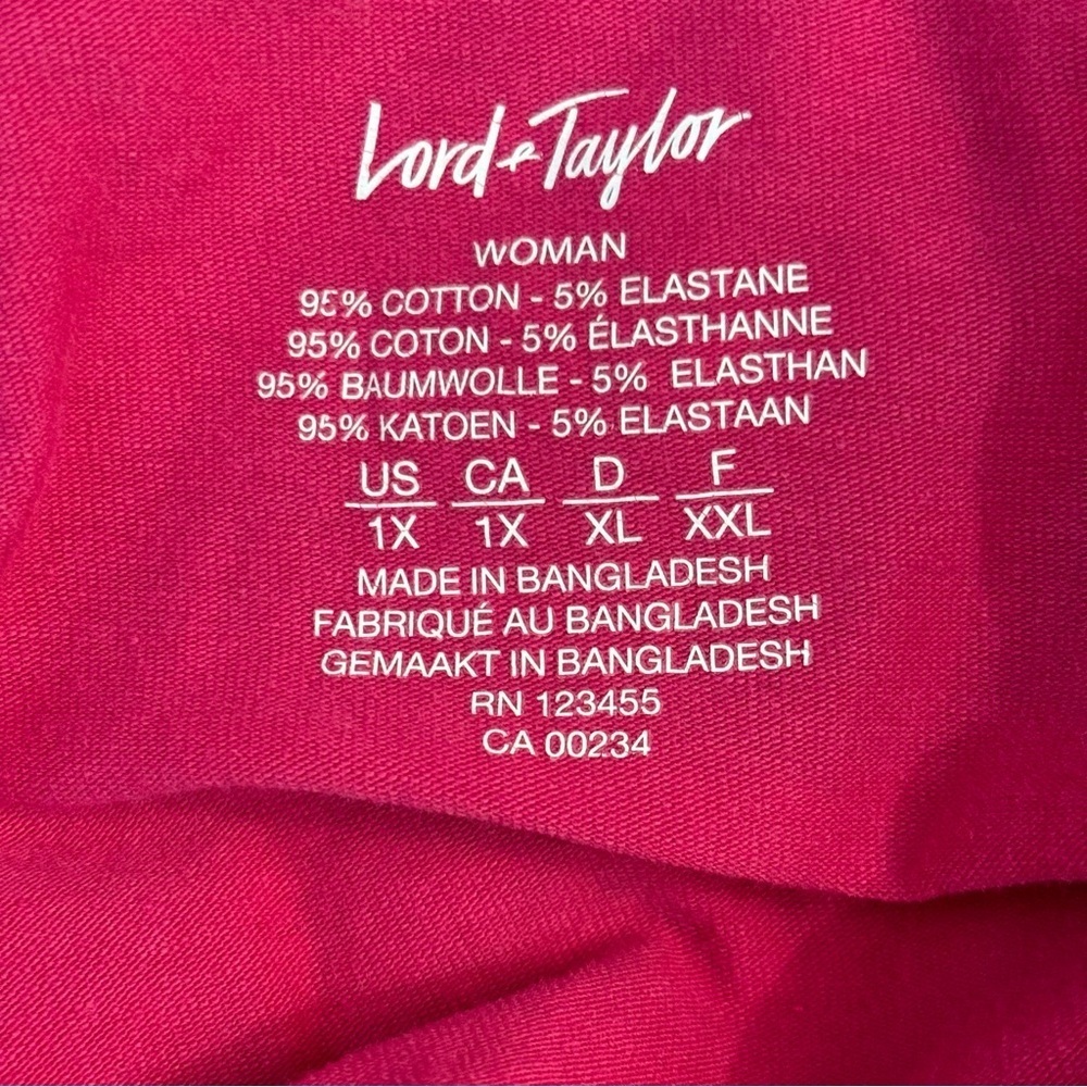 🛍️3/$30 Lord &  Taylor women’s fuchsia v-neck short-sleeved t-shirt size 1X‎ - Picture 4 of 7